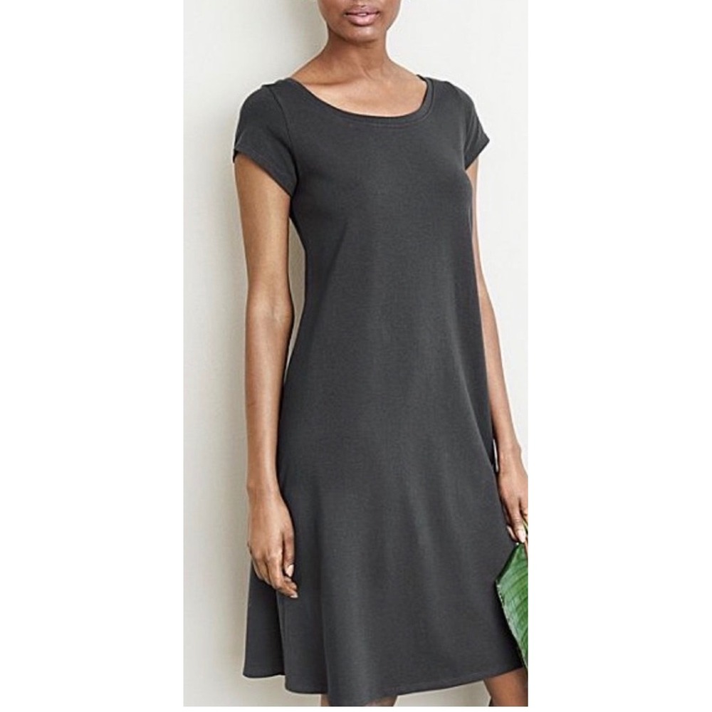 Eileen Fisher Organic Cotton Scoop Neck A-line Dress Gray Women's Size Medium